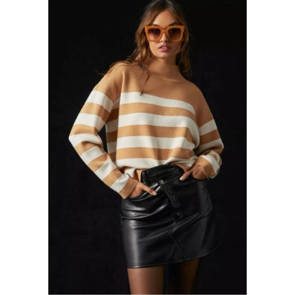Maeve by Anthropologie The Carys Mock Neck Sweater - Neutral Stripes - Size XXS